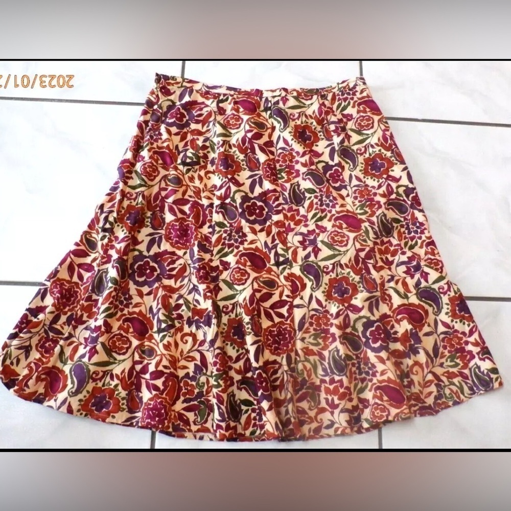 Marshall Fields Vtg 90s Floral Paisley Silk Skirt Sz 10 Flute A-line